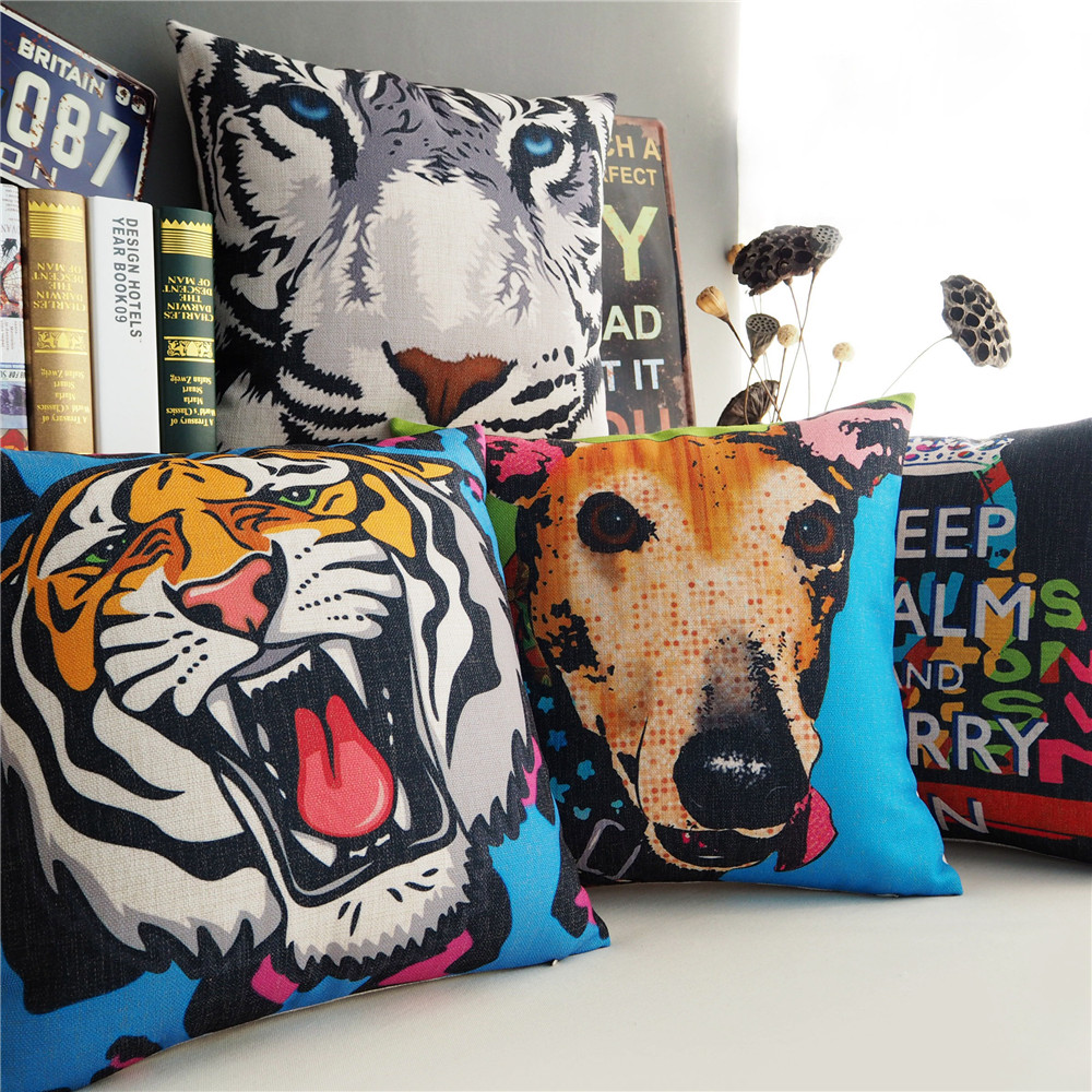 Exotic Modern Fashion Super Cool Handsome Gas Animal Old Tiger Head Cotton Numb Cushion Sofa With Pillow Cover Rest