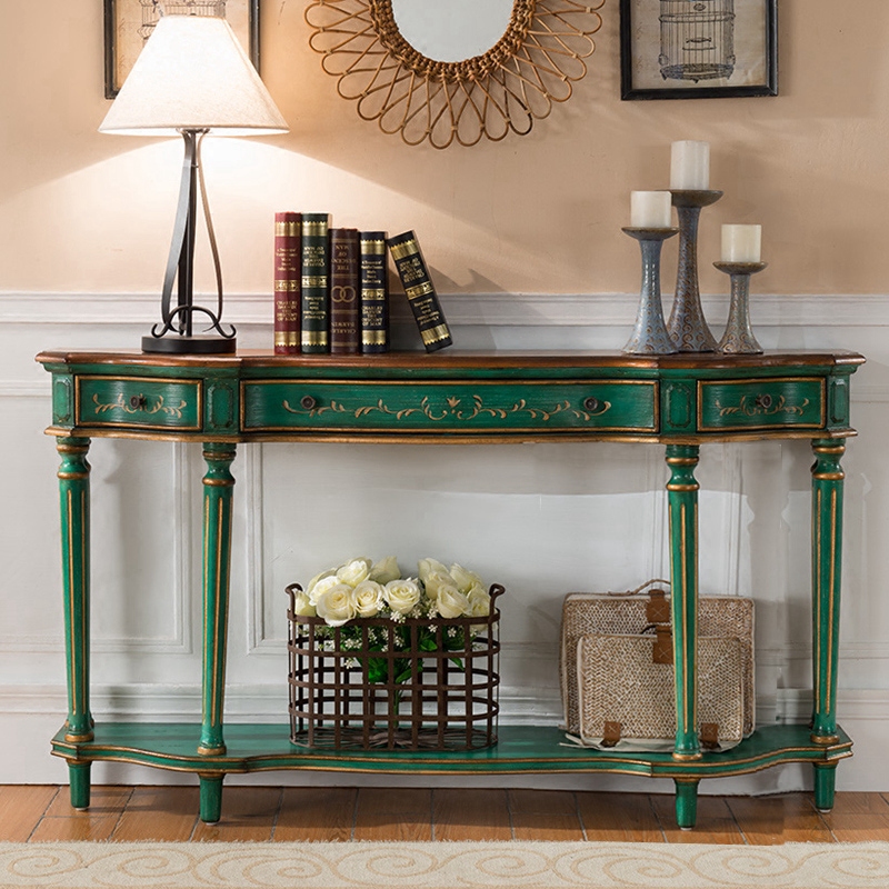 European and American style rural long table with long table semi-circle table hallway table hand-painted solid wood Xuanguan Table side table end jingotai furniture