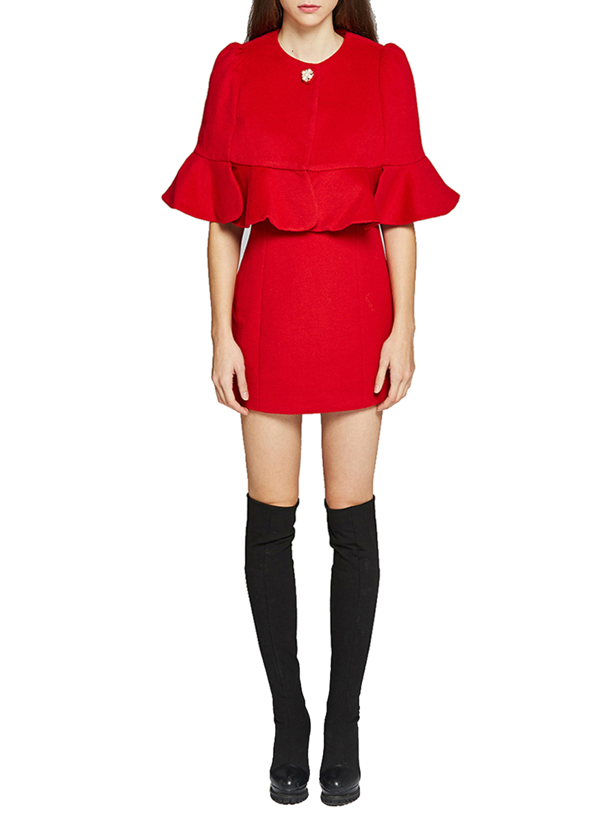 Lucky Ozasec 红色连衣裙斗篷外套两件套