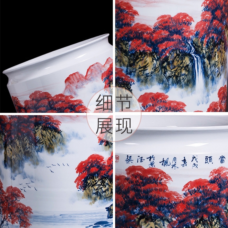 Jingdezhen ceramics famous hand - made landing big vase high furnishing articles furnishing articles sitting room adornment calligraphy and painting scroll cylinder