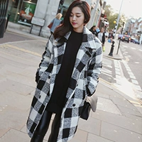 Mùa thu đông 2015 mới của phụ nữ Hàn Quốc khí chất đen và trắng kẻ sọc dày sang trọng áo khoác len - Áo Hàn Quốc mẫu áo dạ đẹp