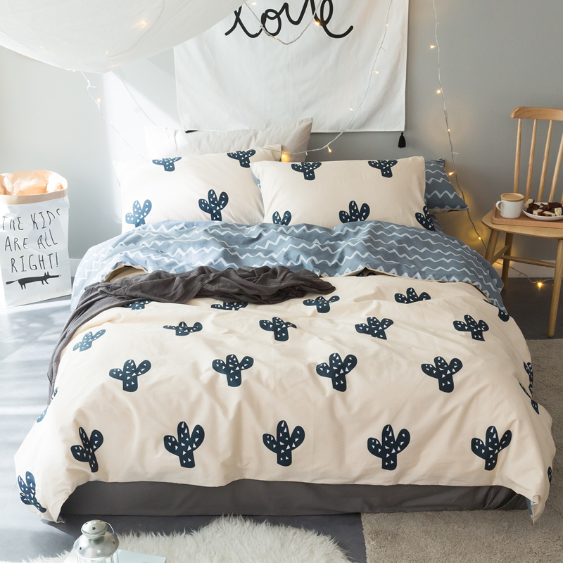 ins personality cactus pastoral Nordic simple style pure cotton 4 four-piece set cotton student dormitory 3 three-piece set spring