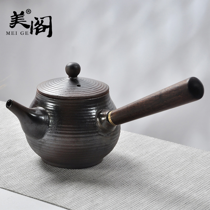 The cabinet ceramic manual to burn pot of kung fu tea set household coarse pottery Japanese nanmu side teapot single pot