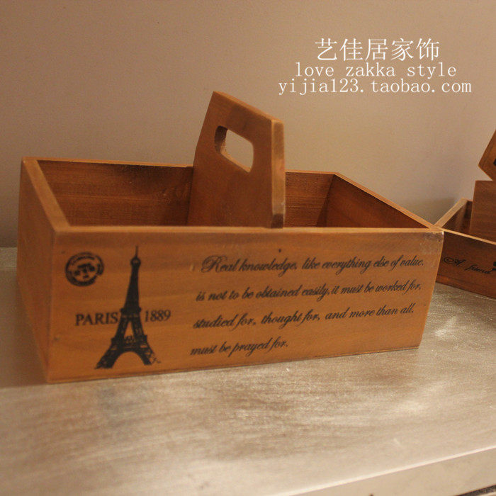 ZAKKA Yijiaju two-grid handle storage box retro old solid wood nostalgic desktop storage basket