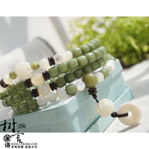 Qingxiu 7mm small barrel beads original 108 green Bodhi hand string new carved Lotus Buddha beads