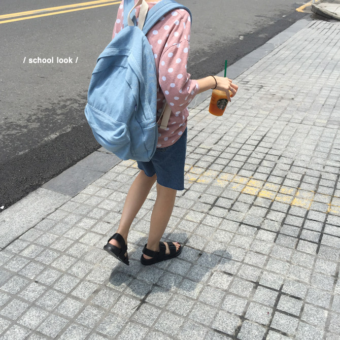 [elina sea] 推荐 简洁纯色款休闲牛仔双肩包情侣书包旅行包