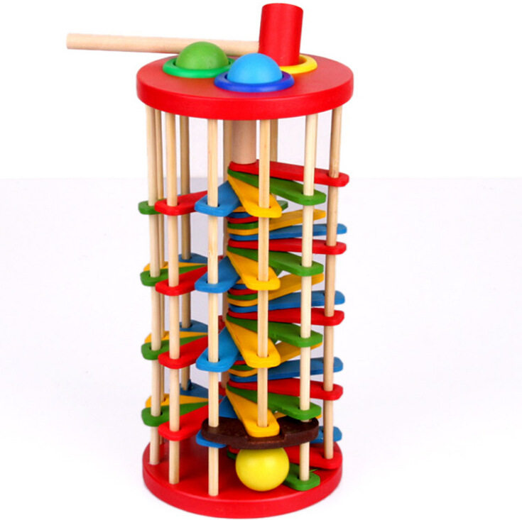 Knock ball drop ladder toy kindergarten early childhood education with color knock table roll ball drop ladder baby hands