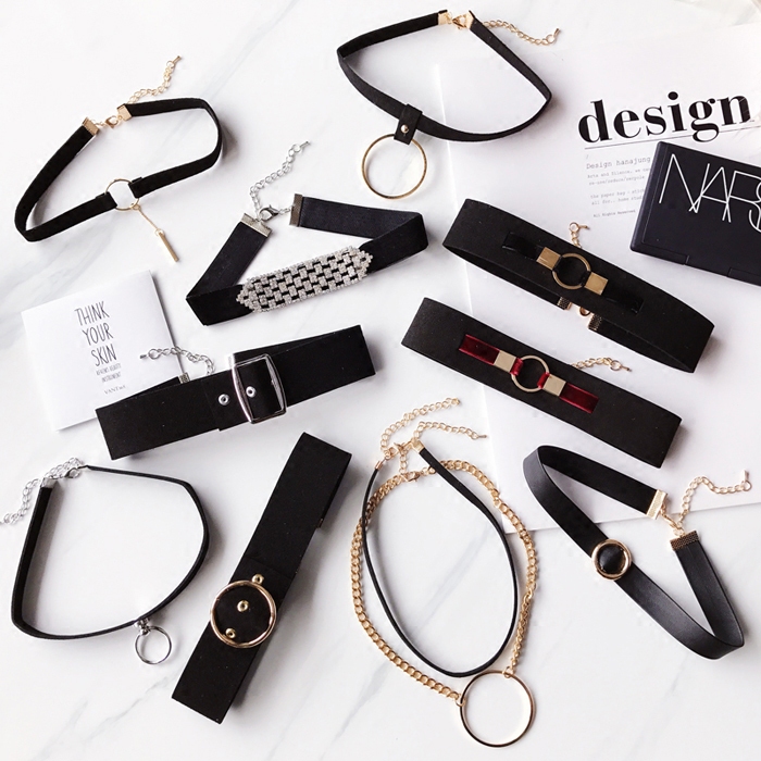 Japan and South Korea new European and American style wild velvet collar short ring large ring metal necklace necklace female collarbone chain