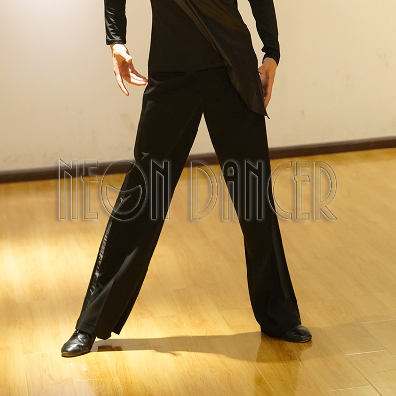 Neon Dancer Men's Professional Standard Latin Pants Competition Performance Practice Pants Satin Side Stripes Neon Dancer Men's Professional Standard Latin Pants Competition Performance Practice Pants Satin Side Stripes