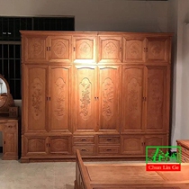 Pineapple grid wood solid wood wardrobe Mahogany furniture top box cabinet Full solid wood three four five six door large cabinet Rosewood color