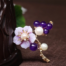 Retro sweet simple flowers pearl brooch female simple ethnic style chalcedony corsage pin accessories coat accessories