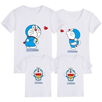 Mùa hè mẫu giáo cha mẹ-con xanh béo cotton đôi áo thun ngắn tay máy mèo áo gia đình ba lớp dịch vụ áo đồng phục gia đình đi biển