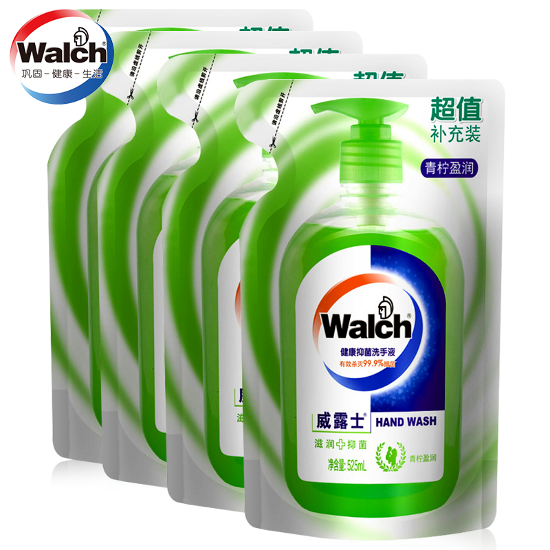 威露士健康洗手液袋装525ML*4 滋润配方抑菌洗手液补充装