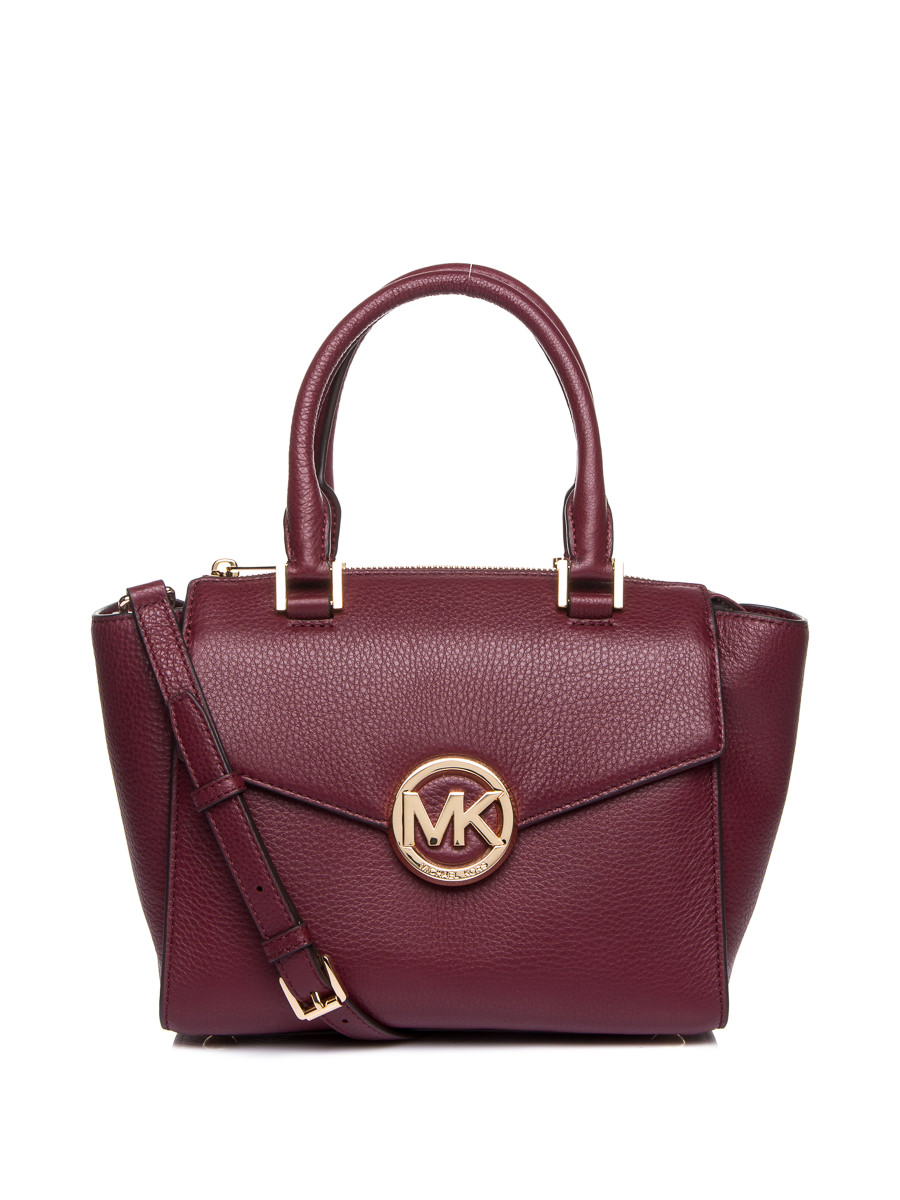 Michael Kors HUDSON系列酒红色荔枝纹翻盖贴袋手提肩包