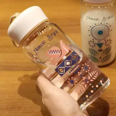 Bohemian style glass fashion portable with hand rope water Cup personality male and female student couple Cup