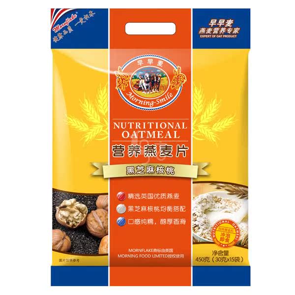 早早麦 营养燕麦片黑芝麻核桃(袋装)30g*15袋 一号店
