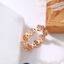 KTWO Korean fashion coin ring female temperament color gold small ring ring tail ring lettering couple ring gift