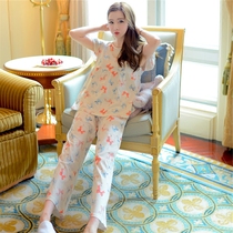 2021 new cotton Korean bow sweet print summer home wear short sleeve round neck thin pajamas