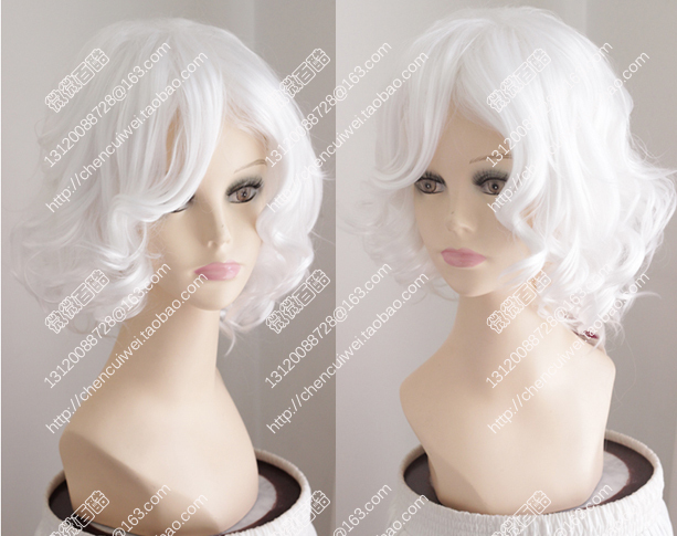 Cosplay Wig, Pear-Shaped Hairstyle, White Short Curly Hair, Komaeda Nagito, Air Curls, Fluffy Nightclub Fashion Show Cosplay Wig, Pear-Shaped Hairstyle, White Short Curly Hair, Komaeda Nagito, Air Curls, Fluffy Nightclub Fashion Show