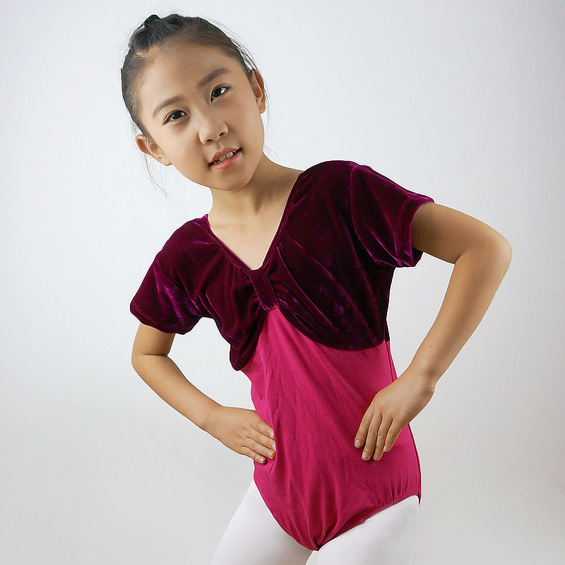 St. Ranshi Adult Children's Dance ColorEd Gymnastics Costume Velvet Gymnastics Costume Women's Short Sleeve Exercise Dress Ballet Costume