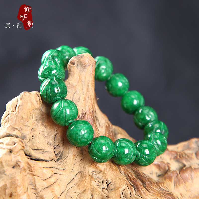 修明堂 开光正品缅甸干青玉 圆珠佛珠手串 干青种手链 男女手钏