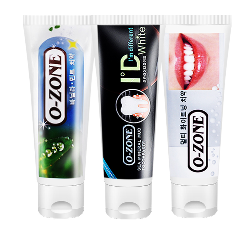 O-ZONE欧志姆全效美白+香草薄荷+深海矿物泥牙膏100g*3支韩国进口