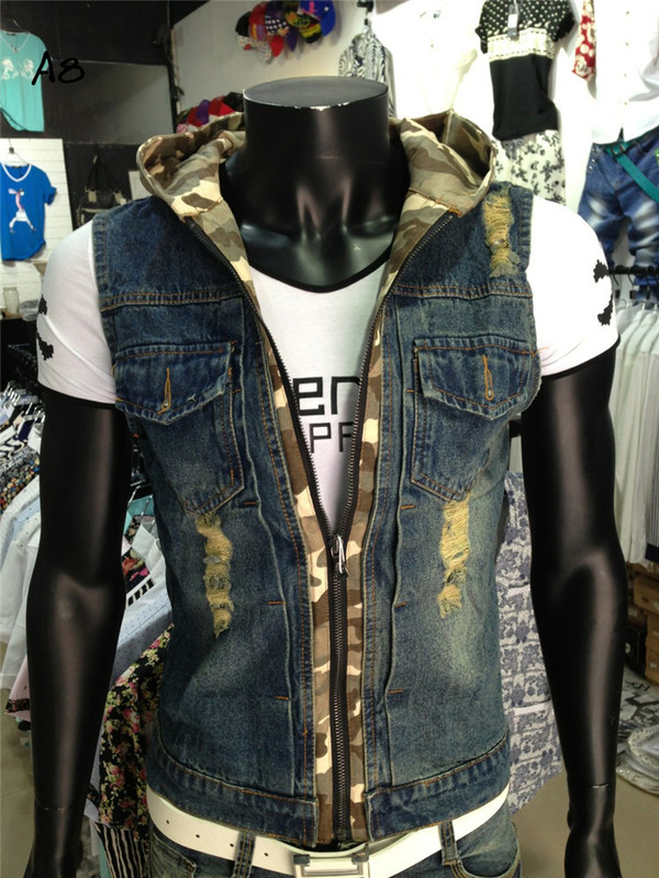 A8 Personalized New Korean Style Slim Fit Trendy Men's Camouflage Hooded Denim Vest Men's Denim Vest