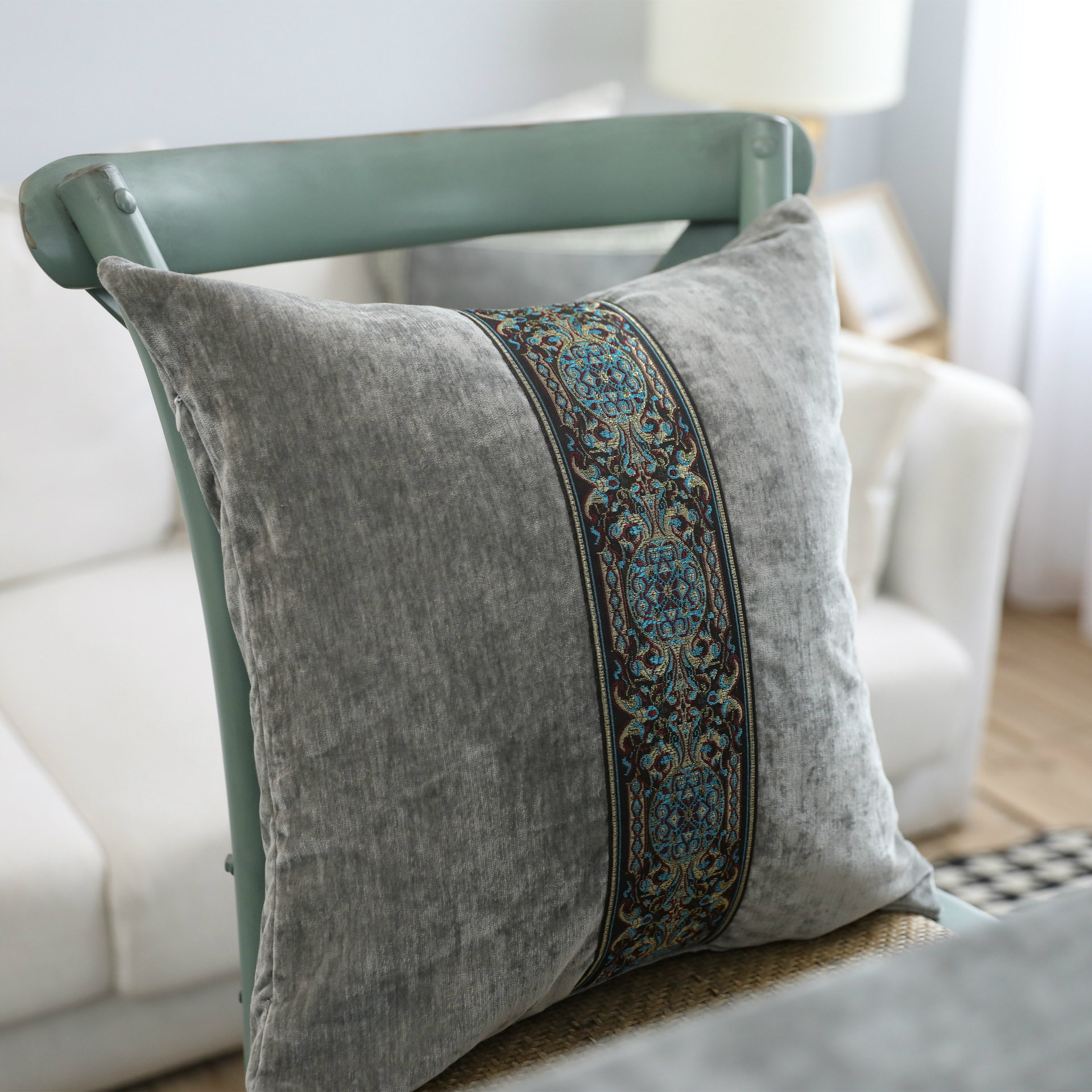 Nordic Home Cushion-Like Room Soft Bag Car Sofa Leaning Pillow Pure color double-sided suede embroidered grey hug