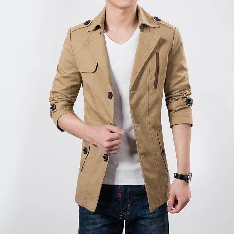 2021 new men's windbreaker mid-length youth slim-fit coat men's Korean style casual plus-size coat thin tops