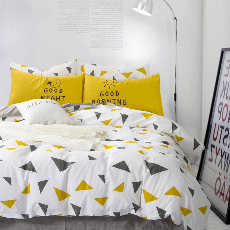 ins personality men's casual Nordic simple style Pure cotton 4 four-piece set striped plaid cotton bed Li bedding