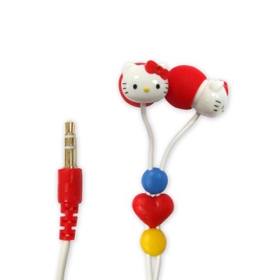 Hello Kitty mini-heart-shaped stereo headphones in the car