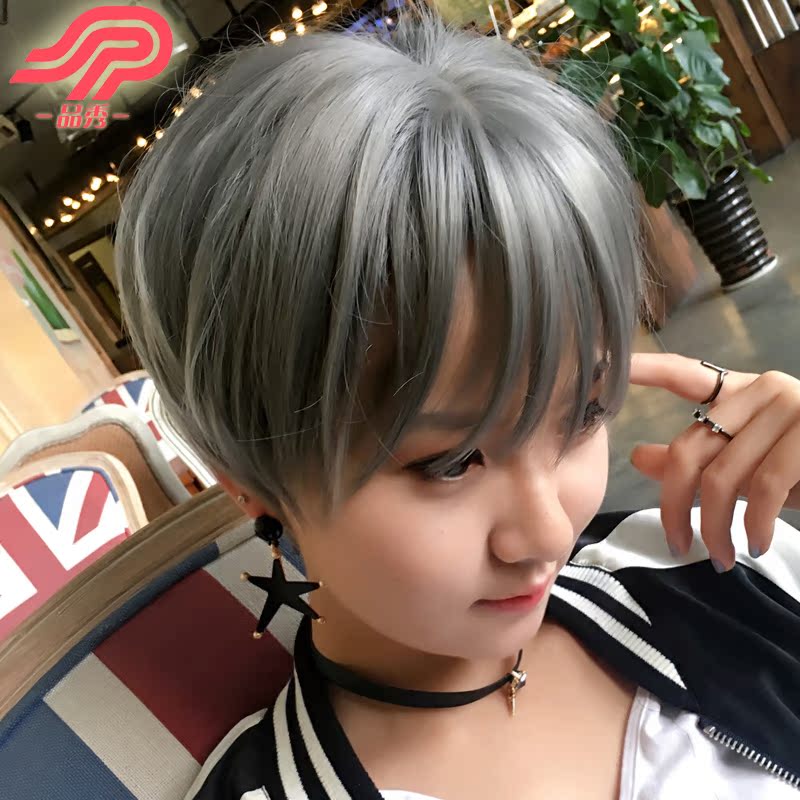 品秀假发女短发逼真奶奶灰假发套蓬松帅气bobo头韩国空气短直发型