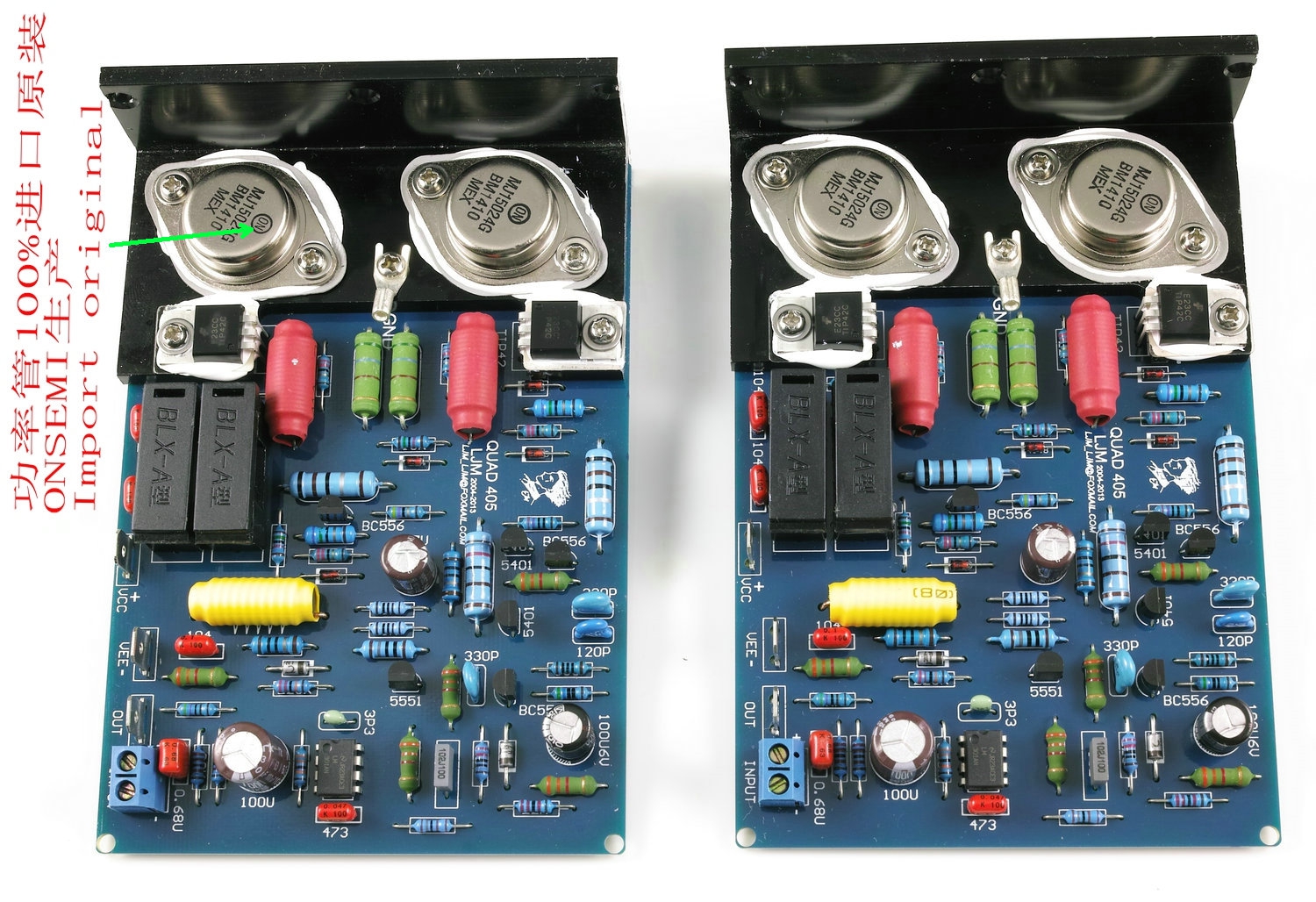 Quad405 clone amplifier dual channel angled aluminum original MJ15024 detailed AP test data