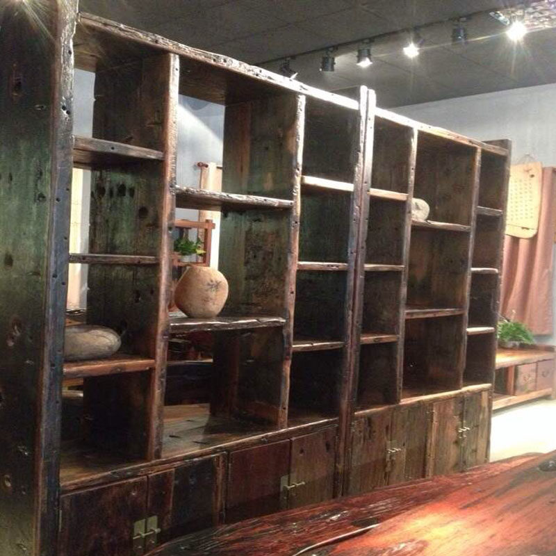 Old ship wood Bogu frame Solid wood Chinese tea display cabinet Ship wood shelf Duobaogu log entrance partition