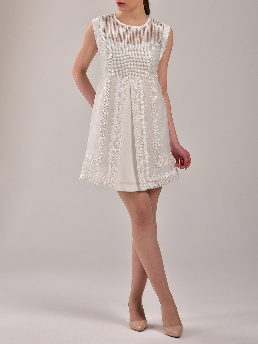 JESSICA 白色拼接亮片连衣裙