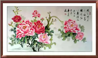 Peony painting, blooming flowers, rich living room decoration painting, famous hand-painted authentic four-foot banner, ink painting, flowers and birds, Chinese painting