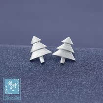Silver time S925 sterling silver earrings brushed Christmas tree small pine earrings creative fresh temperament personality earrings