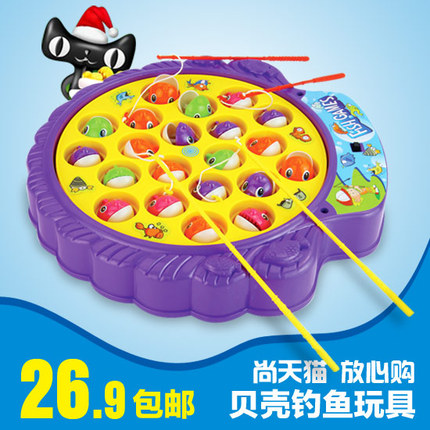 儿童钓鱼玩具机宝宝早教益智小孩子电动小猫旋转鱼池磁性1-2-3岁