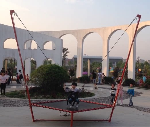 Outdoor commercial park square stall toys children's small bungee jumping folding jumping bed hand crank spring trampoline
