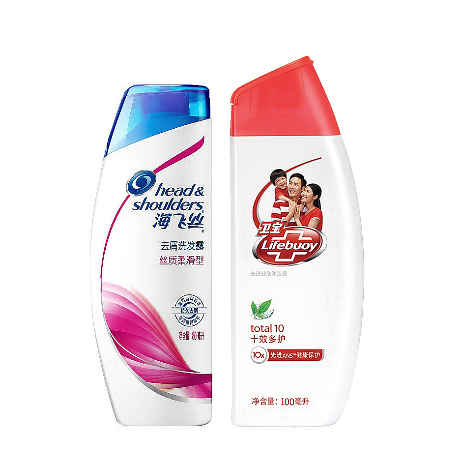 包邮 海飞丝丝质柔滑洗发露/水80ml+卫宝健肤沐浴露100ml旅行套装