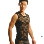 Vibrant Dragon Lace Vest nam mùa hè thoáng khí áo thun rỗng trong suốt lưới gợi cảm vòng cổ áo ngắn tay áo - Áo vest đồ lót trung niên