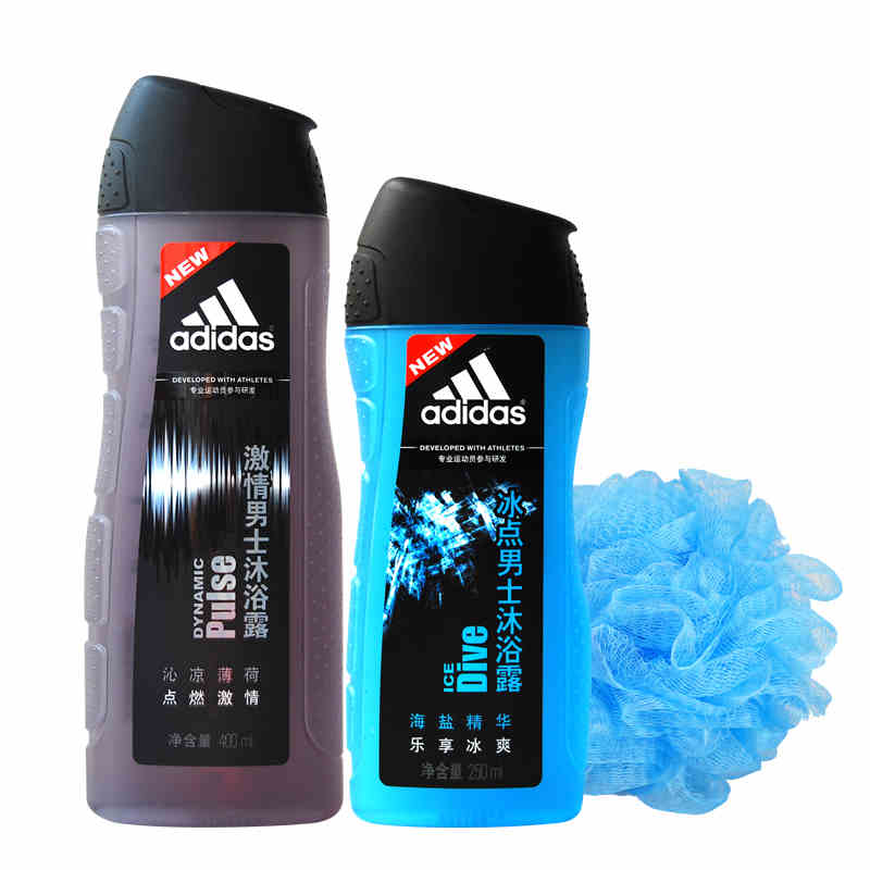 正品 阿迪达斯男士沐浴露组合激情400ml+250ml冰点 送浴球 包邮