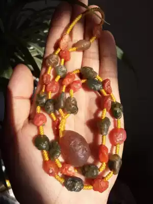 Natural Mongolian Gobi agate hand string Alashan agate Mongolian Meridian color jasper stone hand necklace handle
