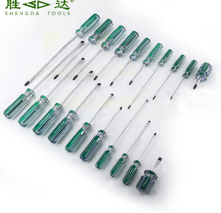 Shengda tools Green color strip screwdriver word cross transparent handle screwdriver screwdriver cutting head screwdriver