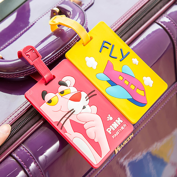 Cartoon luggage identification sign card set by plane consignment card boarding pass listing travel luggage identification card