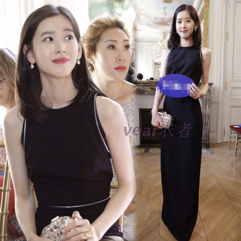 Celebrity Style 2026 Zhao Lusi, Qi Wei, Milk Tea Girl Zhang Zetian's Same Style Dress, Sleeveless Black Mid-Length Gown