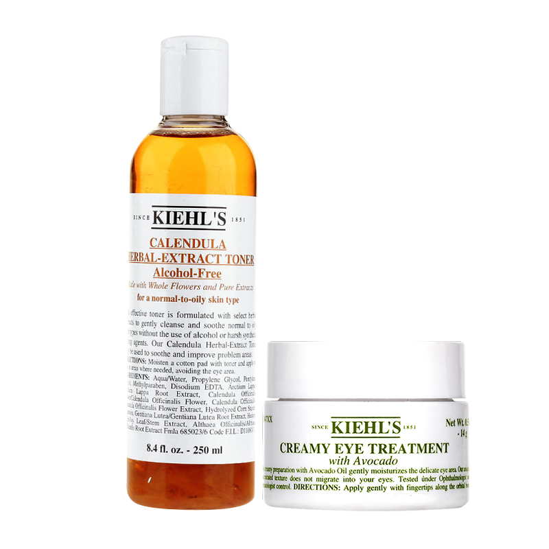 Kiehl＇s/科颜氏经典套装 金盏花爽肤水250ml牛油果眼霜14ml 包邮