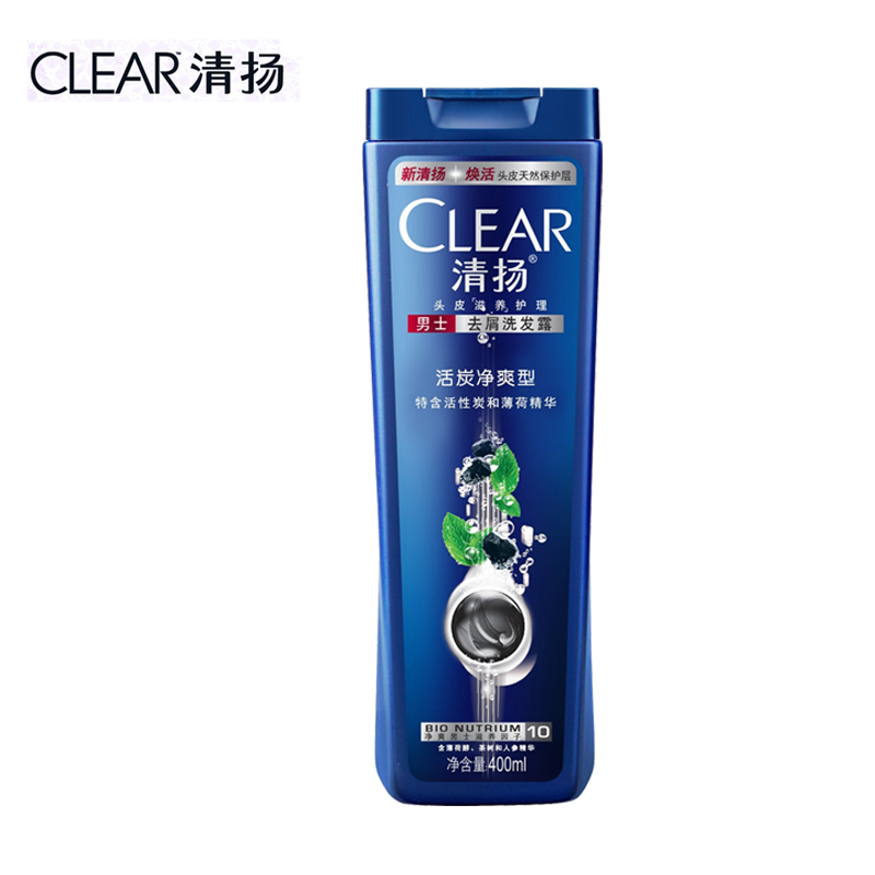 清扬洗发水/露 男士去屑活炭净爽型400ml 去屑止痒深度清洁滋润