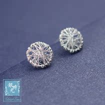 Silver time S925 sterling silver earrings handmade round earrings Japanese and Korean personality creative temperament men and women earrings