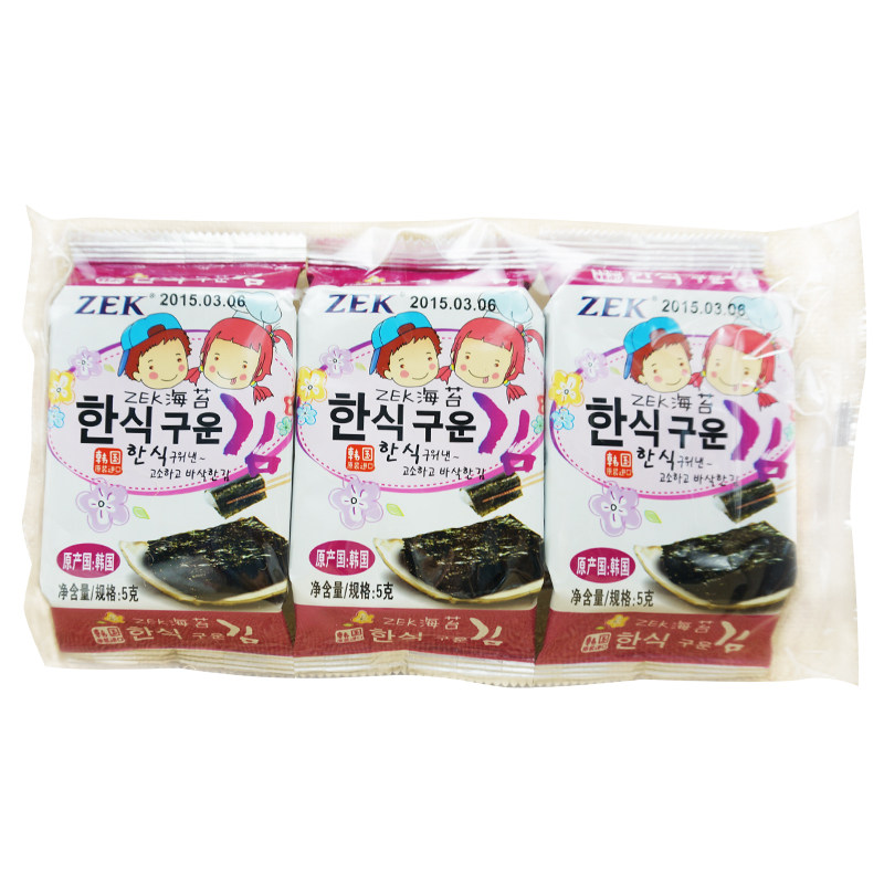 【天猫超市】韩国进口海苔 ZEK海苔原味15g/包休闲零食即食海苔